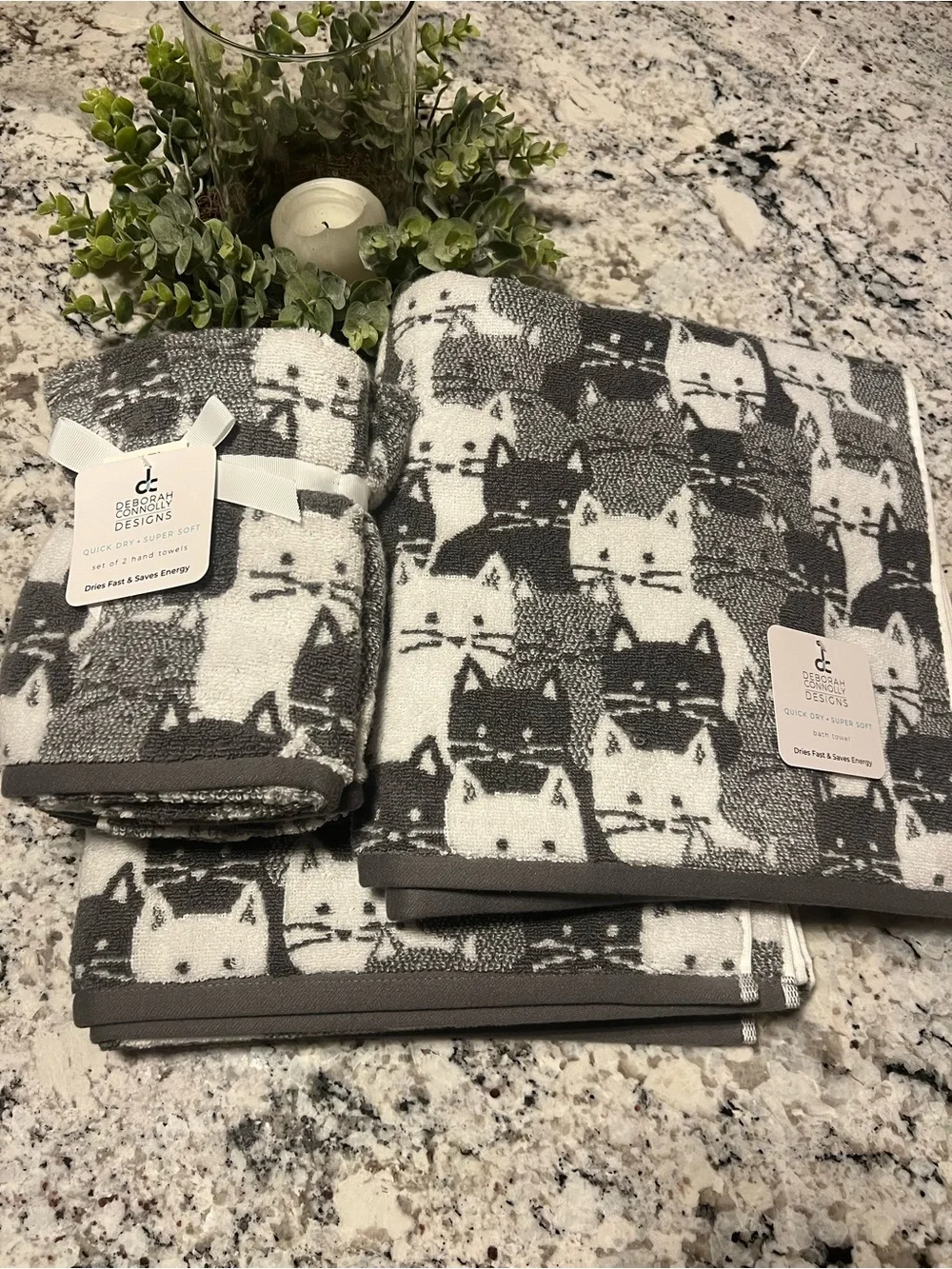 🩶🤍 4 pc Cat Lover’s Towel Set - Deborah Connolly NWT